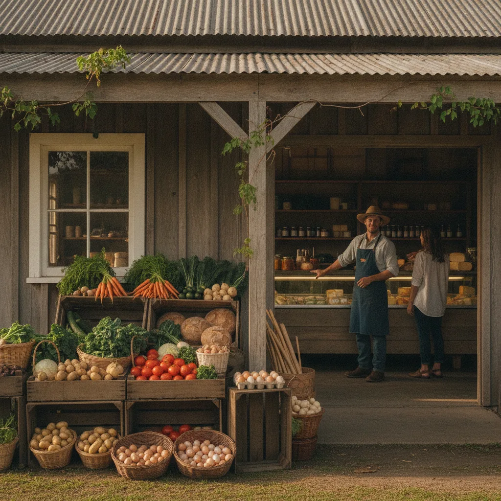 Vente à la ferme avec produits locaux frais