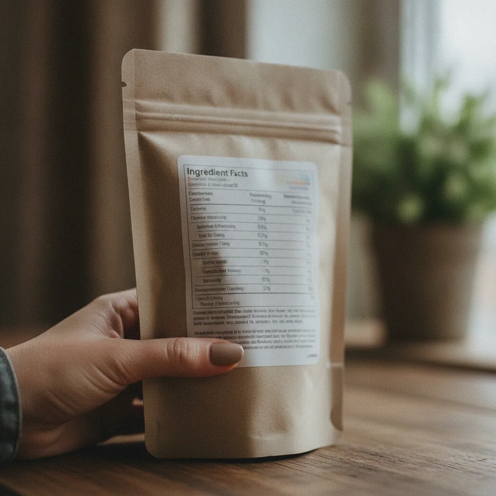 Gros plan sur la liste des ingrédients au dos d'un emballage alimentaire