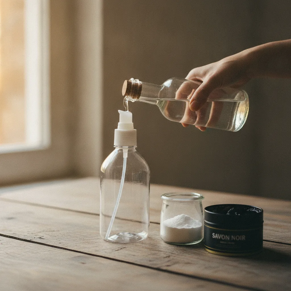 Préparation d'un nettoyant multi-usage maison avec vinaigre et bicarbonate
