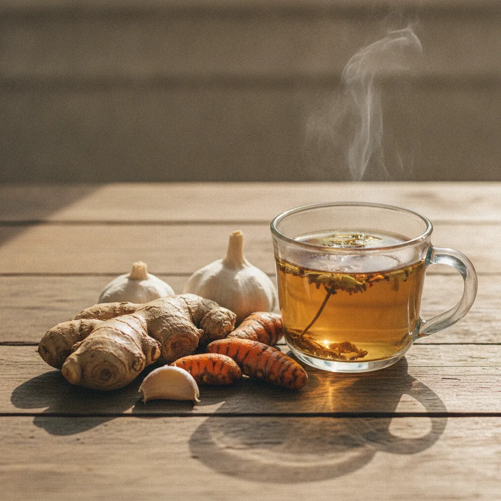 Gingembre, ail, curcuma et infusion, alliés naturels des défenses