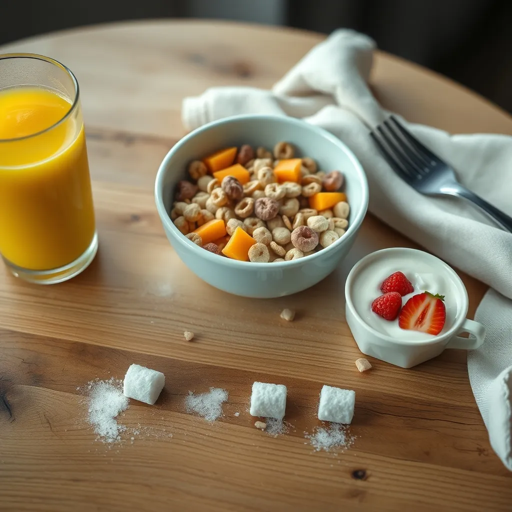 Un petit-déjeuner classique avec céréales, jus de fruits et yaourt peut contenir plus de 40 g de sucre