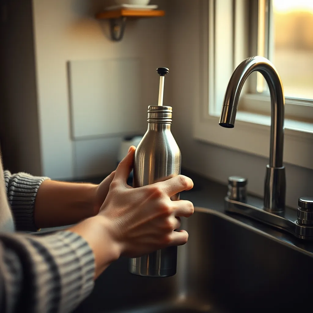 Un lavage quotidien au goupillon suffit à maintenir une hygiène parfaite dans votre gourde