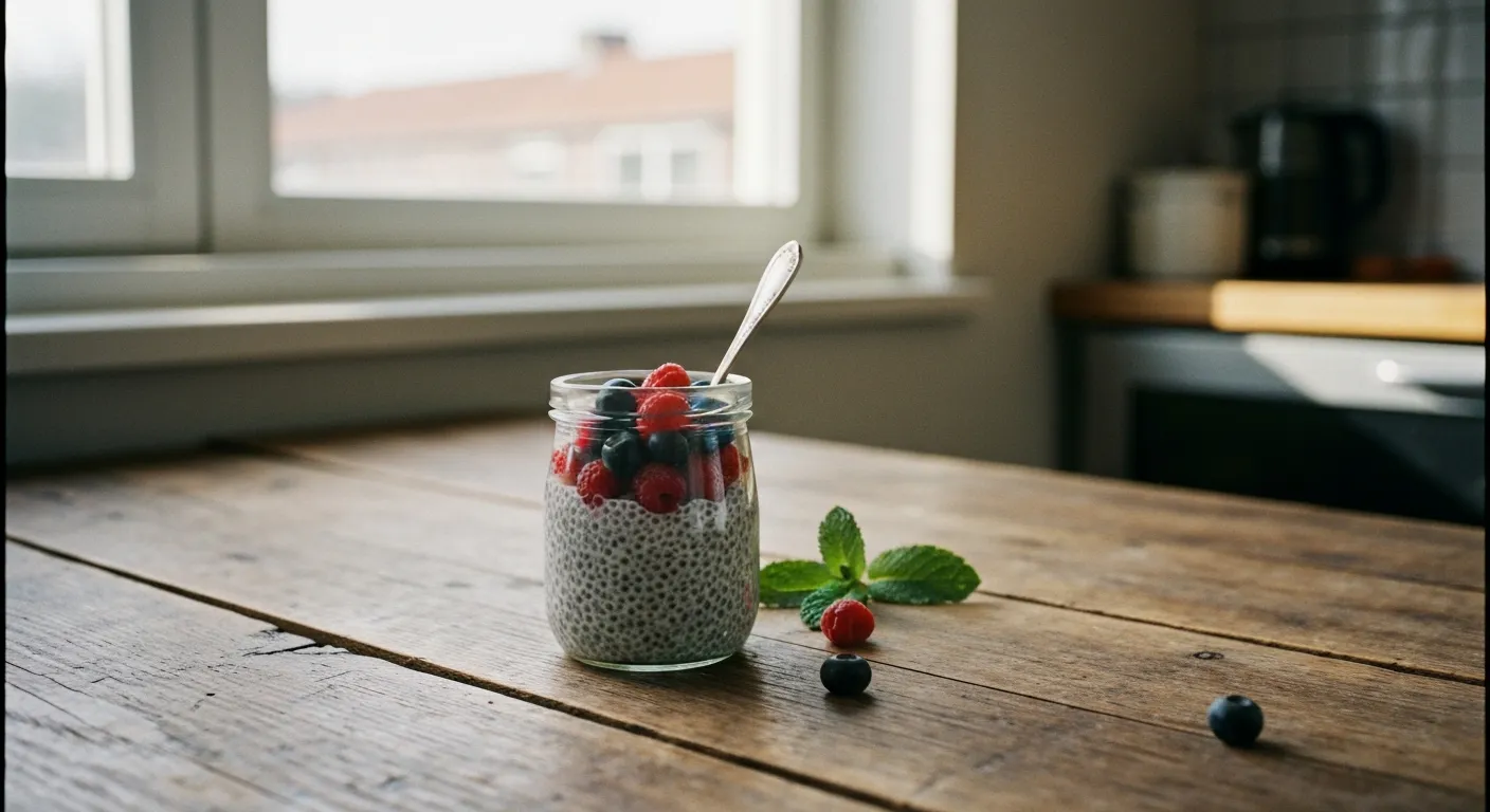 Pudding de graines de chia aux fruits frais, prêt à déguster au petit-déjeuner