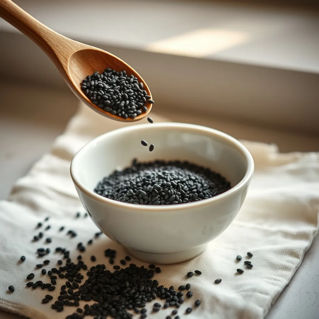 Les graines de chia sèches, avant trempage, révèlent leur taille minuscule comparable à des grains de pavot