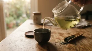 Thé vert infusé à basse température : la couleur claire témoigne d'une extraction maîtrisée