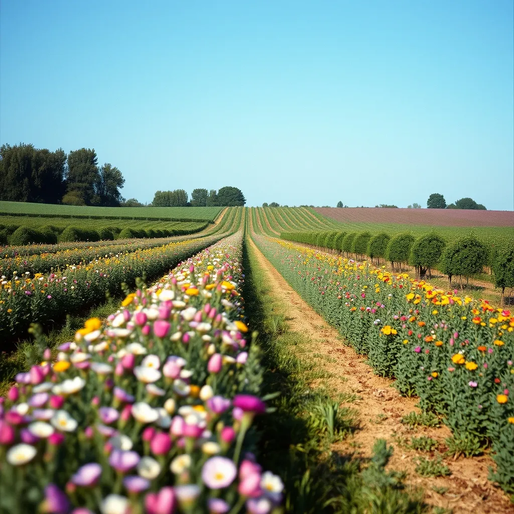 Une exploitation en agriculture biodynamique avec ses haies fleuries et ses cultures diversifiées