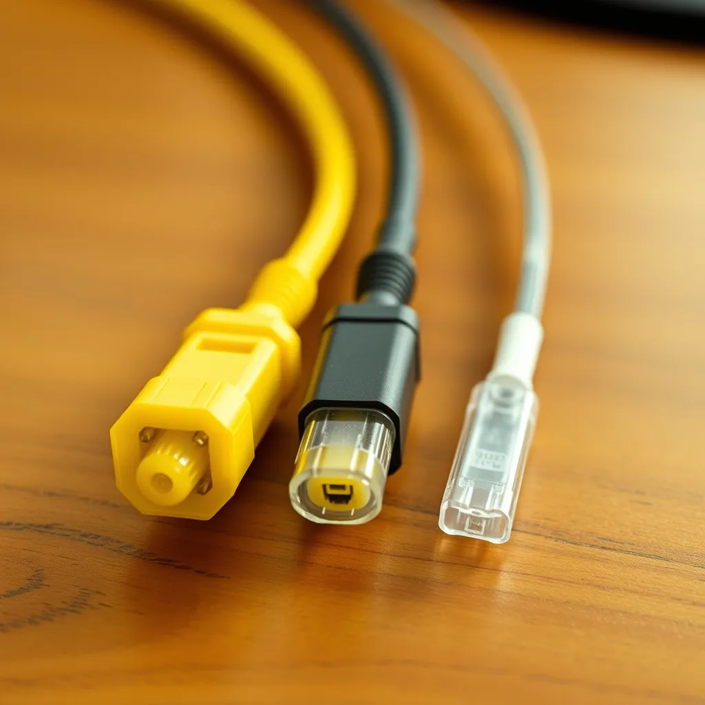 Comparaison de câbles fibre optique : standard, renforcé et invisible plat côte à côte