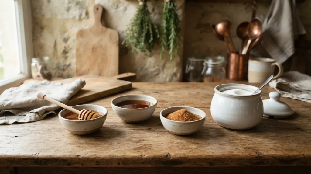 Miel, sirop d'agave et sucre de coco côte à côte : trois alternatives au sucre blanc aux profils nutritionnels distincts