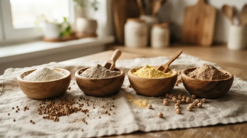 Farines de riz, sarrasin, pois chiche et châtaigne : quatre profils différents à combiner selon la recette